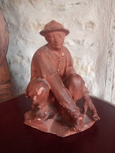 Statue terre cuite mineur - statue, en