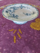 Biscuitier Plat sur Pied Société Céramique Maestricht Etruria Décor Floral Bleu