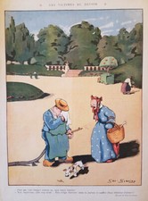 JARDINIER PARC CHIEN URINE GIANINY HUMOUR 1913 PRINT GARDENER PARK DOG SNAIL