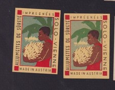 2 Ancienne    étiquette     allumettes  Autriche  BN152516 Banane Femme Afrique