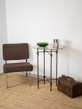 Table d'appoint ciculaire en métal et verre fumé