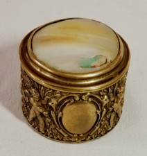 BOITE à mouche avec MIROIR XIXème BRONZE et NACRE décor EMPIRE ange flambeau