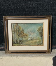 Tableau Ancien Peinture Paysage Signature Basilio Cadre noir doré