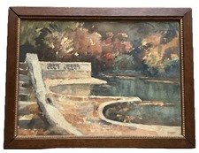 Alfred BERGIER (1881-1971) Aquarelle Escalier Bassin Piscine Parc Jardin Riviera