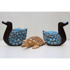 Indien à la Main en Bois Tortue Avec en Bois Canard - 3 Bleu Pierre Ajusté