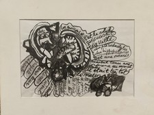 Tableau ancien aquarelle encre composition abstraite à attribuer