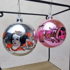 Lot Boules Noël Vintage - Ornement Sapin Disney - Pinocchio & Blanche Neige