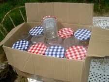 Lot de 24 - Bocaux Pot CONFITURE CONSERVE CUISINE - 350 gr - Rouge Bleu Lustucru