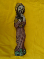 statue bois sculpté , ST. JEAN L'EVANGELISTE sculpture naïve 40 cm , polychrome
