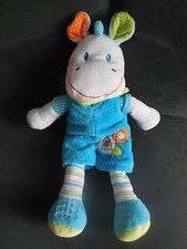 doudou peluche âne bleu brodé oiseau NICOTOY 28cm