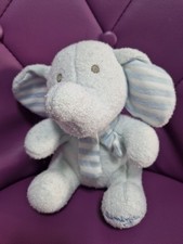 DOUDOU PELUCHE LUMINOU JEMINI ELEPHANT BLANC BLEU ECHARPE EXCELLENT ETAT 20 Cm