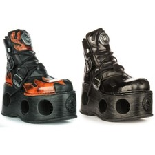 Bottes Femmes À Talon En Cuir Newrock 288 Neptune Flame Noir Rouge UK 3 - 7