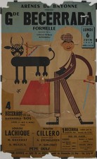 Saez Arènes de Bayonne grande Becerrada formelle 1949 Affiche Originale