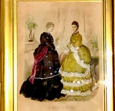 Ancienne XIXe Gravure de mode