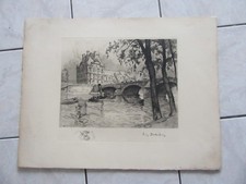 TRES GRANDE EAU FORTE ORIGINALE EUGENE DELECLUSE PAVILLON DE FLORE A PARIS 1950