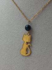 Collier doré chat et obsidienne 6mm