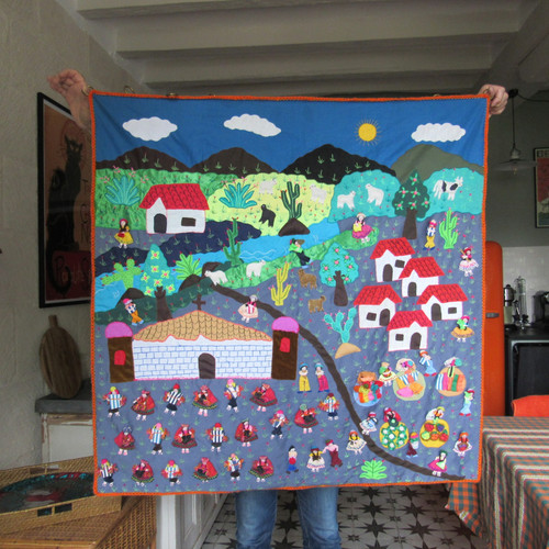 Grand tableau naïf tissu - grand,
