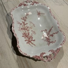 Rare Plat Chantourné U&C Sarreguemines Carmen Rose Libellule (46)