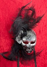 Masque de Venise noir argenté Marquise avec plumes  Décoration murale -  51