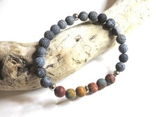 Bracelet Homme perles Agate Marbrées, jaspe et acier inoxydable