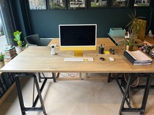 Bureau AMPM plateau bois massif et tréteaux en métal style industriel 