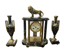 ANCIEN HORLOGE JUST BALANCIER MERCURE STATUE LION BRONZE CANDELABRE DE CHEMINÉE