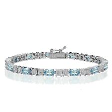 Argent Sterling Bleu Topaze et Diamant Accent Ovale Tennis Bracelet