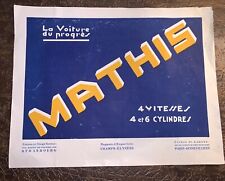 Affichette originale prospectus publicitaire voiture MATHIS 1930's