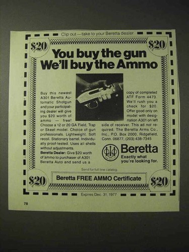 1977 beretta a301 shotgun - 1977,