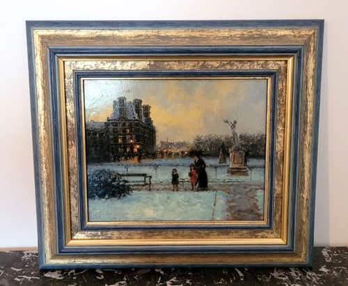 Tableau signé huile promenade