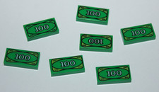 7 x Lego Tile 1x2 with Money