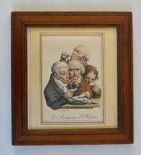 BOILLY les Mangeurs d'Huitres, belle lithographie ancienne, 1825, cadre pitchpin