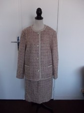 tailleur vintage veste +jupe droite chiné rose,blanc,beige T 40 inspiré par ....