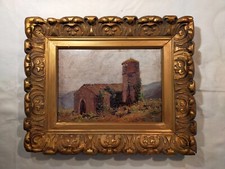 TABLEAU - peinture à l'huile originale - Une chapelle à la campagne