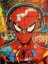 Tableau Street art sur bois "Colorful Spiderman" par Caronart