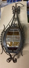 Ancienne Lanterne Suspendue Fer Forgé Vitrail Château Maison De Maître Gothique