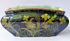 JARDINIERE DECOR FLORAL PEINT MAIN FAIENCE SIGNE KG LUNEVILLE ART NOUVEAU 1890