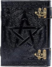 Journal en cuir pentagramme 700 pages papier ancien Grimoire 10"x7" en relief...