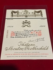 Etiquette vin Mouton Rothschild 1954 Bordeaux Pauillac spécimen - Voir ma liste