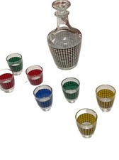 Service À Liqueur Vintage/ Motif Vichy - Pieds de poules / Mid century - Vint