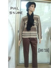 PULL A RAYURES BEIGE ET MARRON