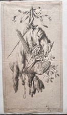 Gravure: Chasse Loup Paon Volailles C. Huet Gravé par Guelard