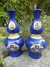 Delft Boch ? Paire de Vases Tulipes ou Gourdes  en faience parfait état 26cm