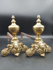 Paire de Chenets Cheminée en Bronze decor marmousets fonte Style Louis XIV Loft