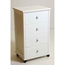 Desserte de cuisine POKER avec tiroirs et plateau en céramique blanche