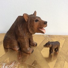 Paire d'Ours Bois sculpté Forêt Noire Yeux de Verre Art Populaire - XIXème