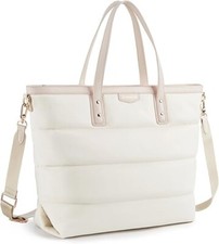 Fourre tout Grand Sac Matelassé Femme 40cm blanc cassé pour Ordinateur Voyage...