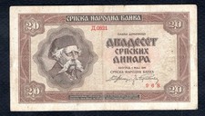 Serbie Un billet de 20 Dinars 1941 Etat TB