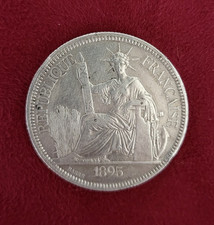 SUPERBE MONNAIE ARGENT -PIASTRE INDOCHINE FRANCAISE 1895- PIECE COLONIE MEDAILLE