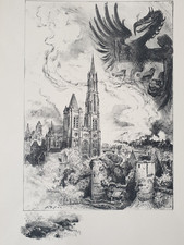 Albert Robida  (1848-1926) Série de 4 Lithographie Les Villes Martyres 1914